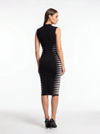 Women's Black and White Bandage Dress - Sleeveless High Neck Bodycon Midi Dress - Styeenigma
