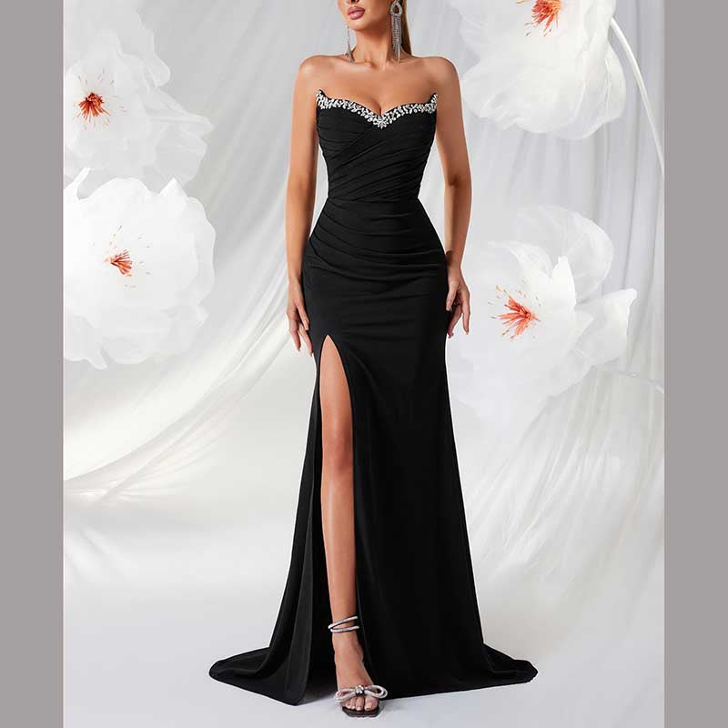 Elegant Strapless Evening Gown with High Slit | Formal Gala Dress for Weddings & Parties