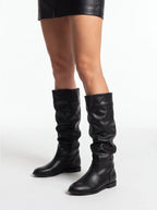 Women's Flat Knee High Boots Slouchy Faux Leather Boots - Styeenigma