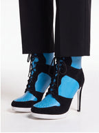 Women's High Top Platform Heel Ankle Boots - Y2K Contrast Lace Up Sneaker Boots with Hidden Wedge - Styeenigma