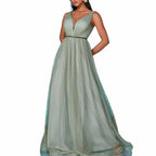 Sage Green V Neck Sleeveless Dress | Prom & Wedding Guest - Styeenigma
