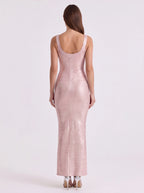 Slinky Metallic Bodycon Maxi Dress | Women's Sleeveless U-Neck Stretchy Evening Gown