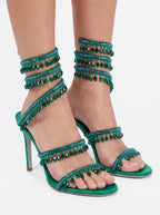 Crystal-Embellished Heels – Wrap-Around Rhinestone Gladiator Sandals - Styeenigma