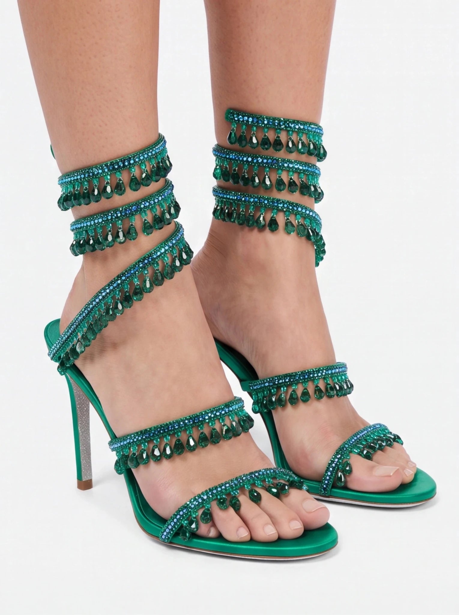 Crystal-Embellished Heels – Wrap-Around Rhinestone Gladiator Sandals - Styeenigma
