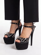 Women's Punk Spiked Platform Sandals - Extreme High Heel Studded Peep Toe Sandals, Y2K Gothic Grunge Gladiator Club Party Shoes - Styeenigma