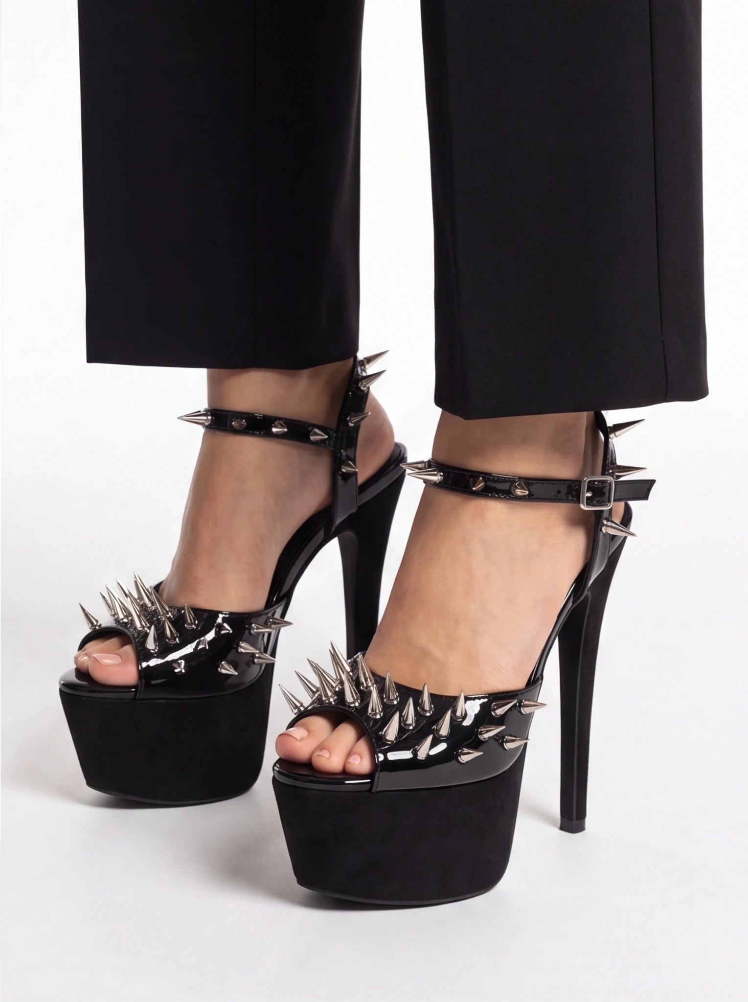Women's Punk Spiked Platform Sandals - Extreme High Heel Studded Peep Toe Sandals, Y2K Gothic Grunge Gladiator Club Party Shoes - Styeenigma