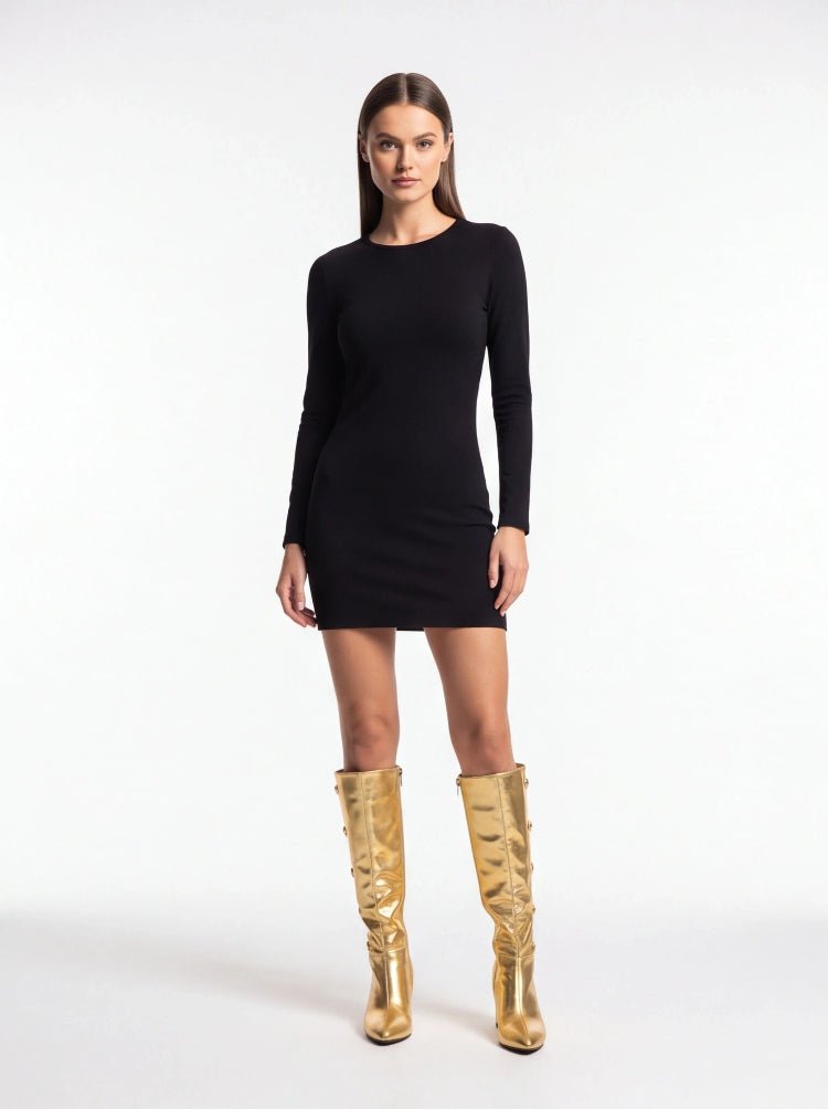 Women Metallic Button Knee High Boots Chunky Heel Faux Leather Boots Gold/Silver - Styeenigma