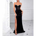 Sweetheart Corset Velvet Dress | Rhinestone Split Evening Gown - Styeenigma