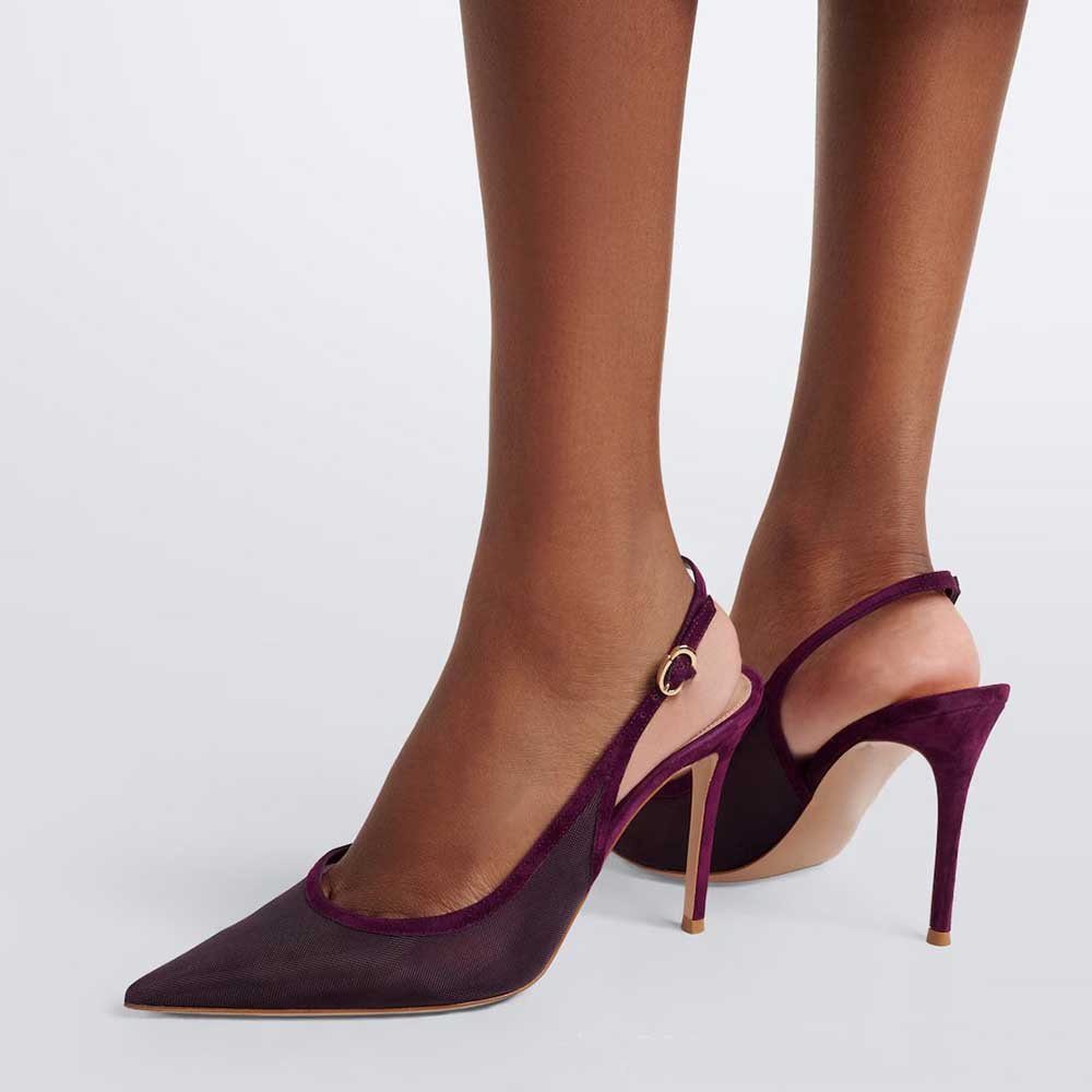 Black & Purple Red Mesh Slingback Heels Pointed Toe Stiletto - Styeenigma