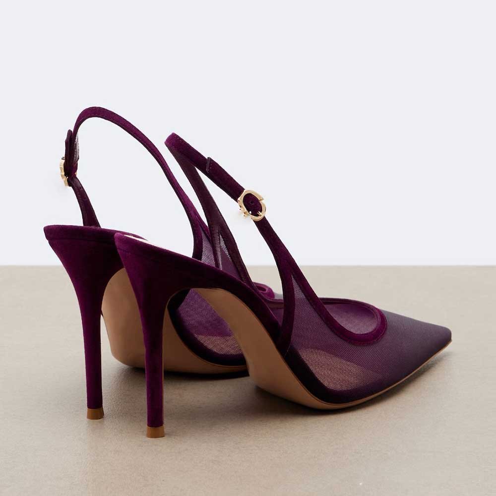 Black & Purple Red Mesh Slingback Heels Pointed Toe Stiletto - Styeenigma