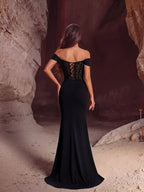 Women's Off Shoulder Sequin Corset Evening Gown Mermaid Prom Dress with Slit - Styeenigma