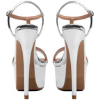 Women's Silver Platform High Heels T-Strap Stiletto Sandals - Styeenigma