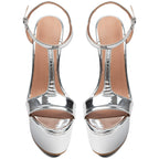 Women's Silver Platform High Heels T-Strap Stiletto Sandals - Styeenigma