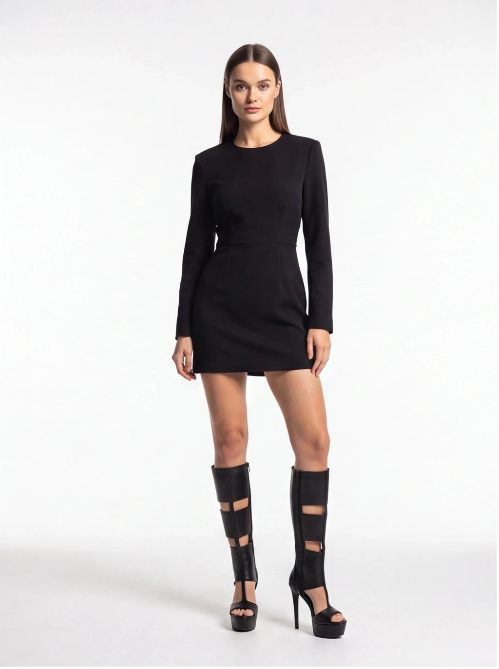 Women's Sexy Platform Stiletto Heel Sandals - Open Toe Cut Out Gladiator Knee High Boots - Styeenigma