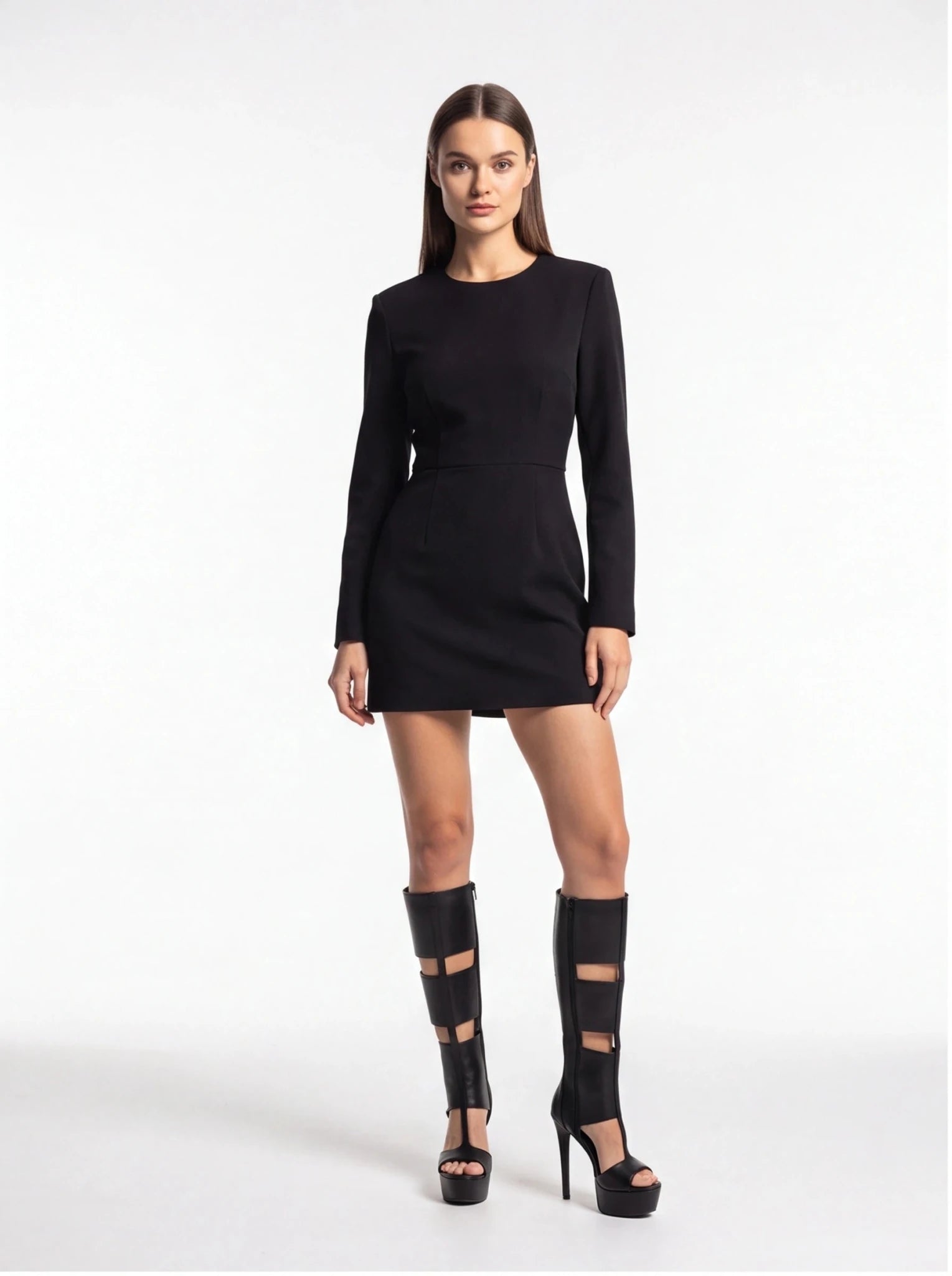 Women's Sexy Platform Stiletto Heel Sandals - Open Toe Cut Out Gladiator Knee High Boots - Styeenigma
