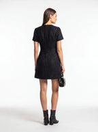 Tweed Party Dress | Short Sleeve Pearl Button Mini Dress